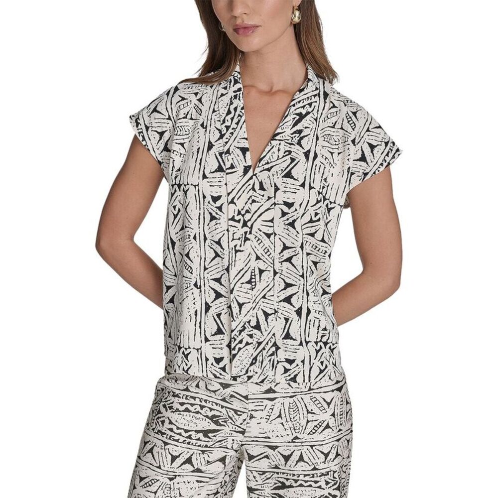 Halston Womens Printed V-Neck Top